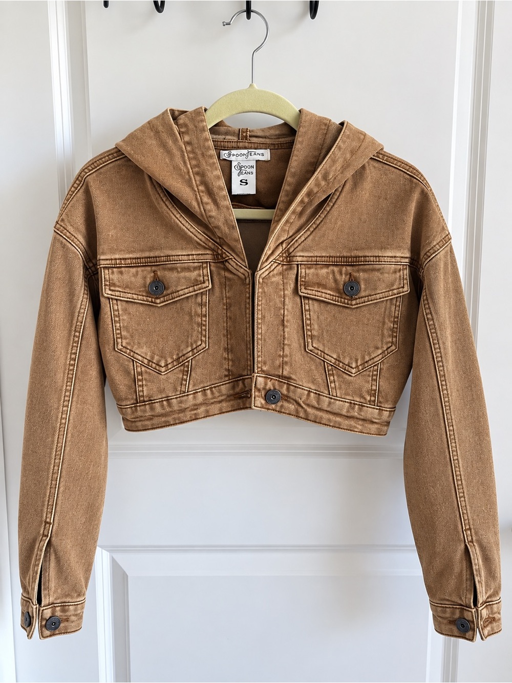 Spoon Jeans Y2K Brown Cropped Hooded Denim Jacket